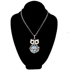 NEW - Silver Owl Pendant Locket Diffuser Necklace 30" Chain Aromatherapy Jewelry